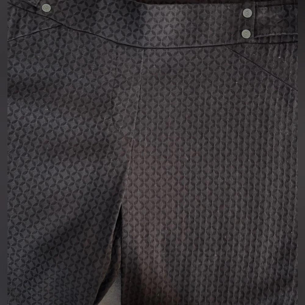 Rafaella black textured dress pants pull on style logo metal studs at waist 8